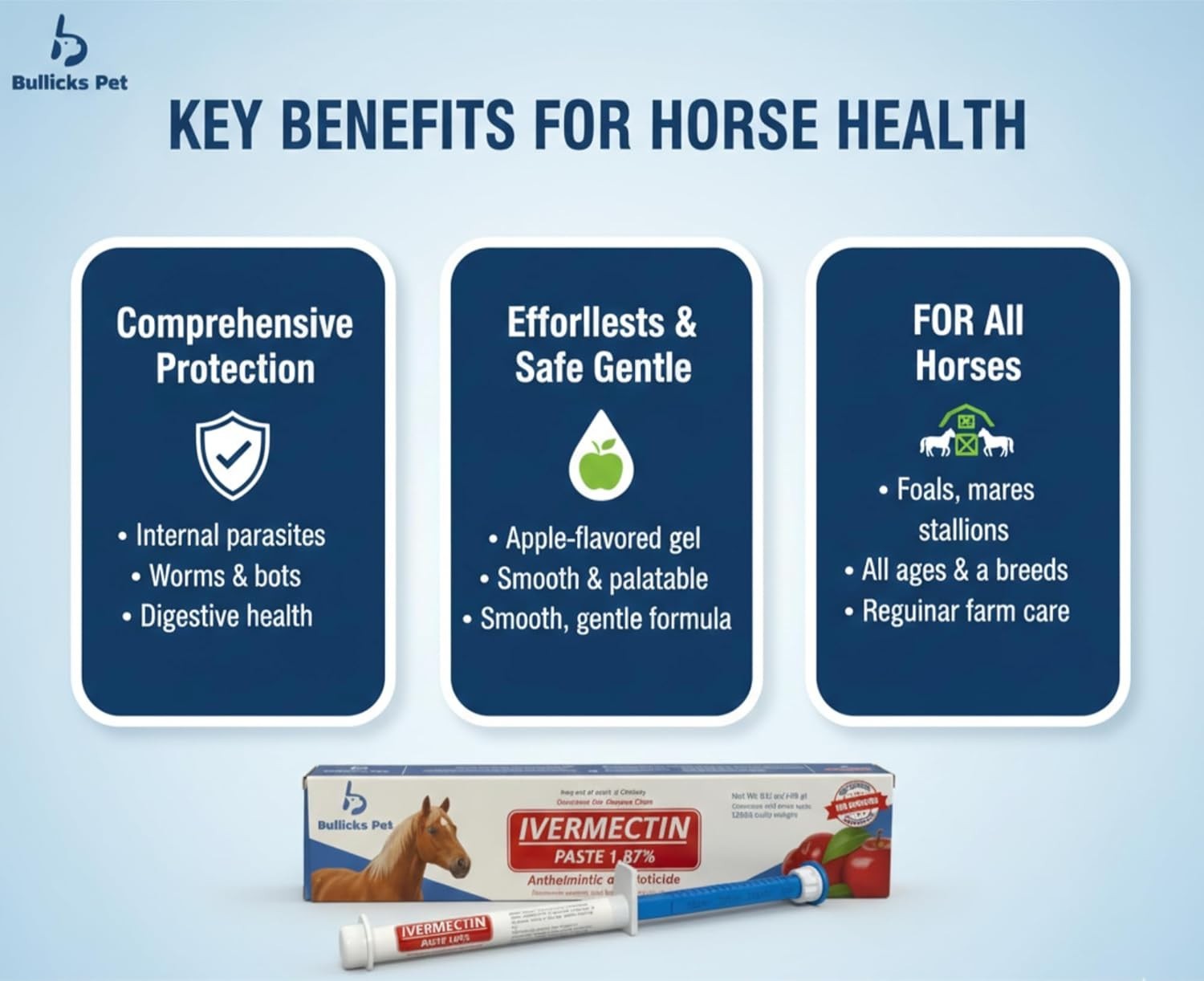 Bullicks Horse Dewormer Pack Paste Apple Flavor 0.21oz Expiry 01/2028