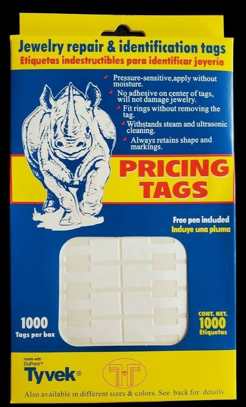 1000 PCS White Price Tags Stickers, Jewelry Square Barbell Labels Dumbbell Tags