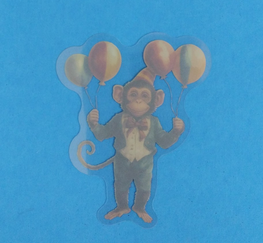Monkey With Balloons Transparent Circus Sticker 2.5" x 2" (AF)