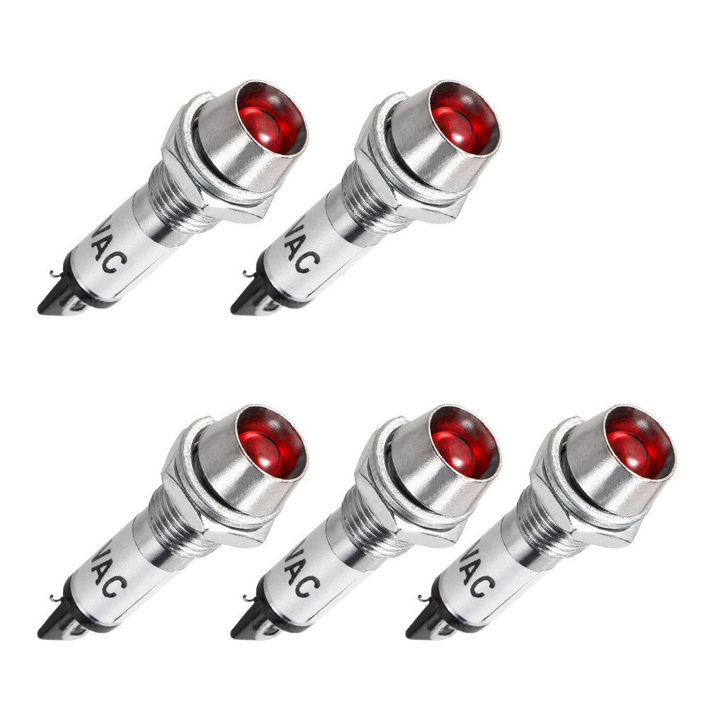Indicator Light AC 110V, Red, Metal Shell Panel Mount 8Mm 5/16" 5Pcs