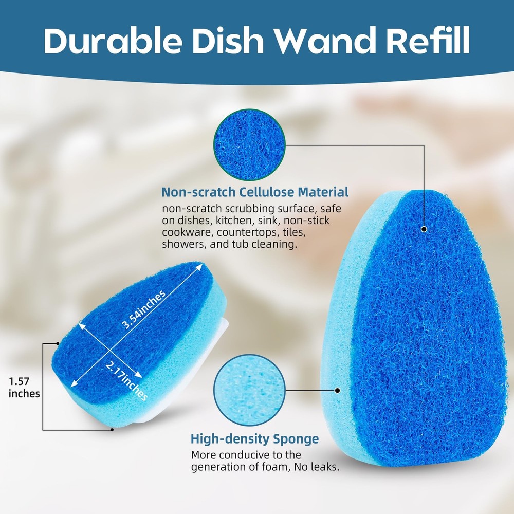 Non-Scratch Dish Wand Sponge Refill, Zero-Scratch Replacement Heads Fits Soap...