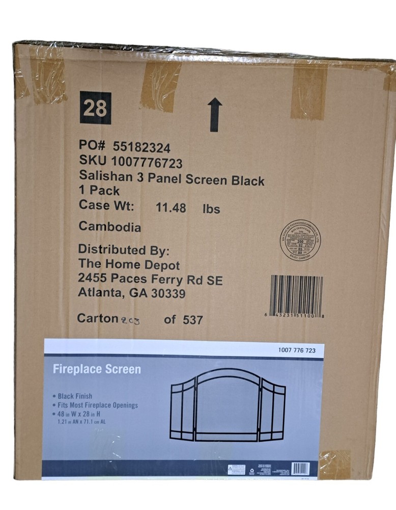 Salishan Black Steel 3-Panel Fireplace Screen