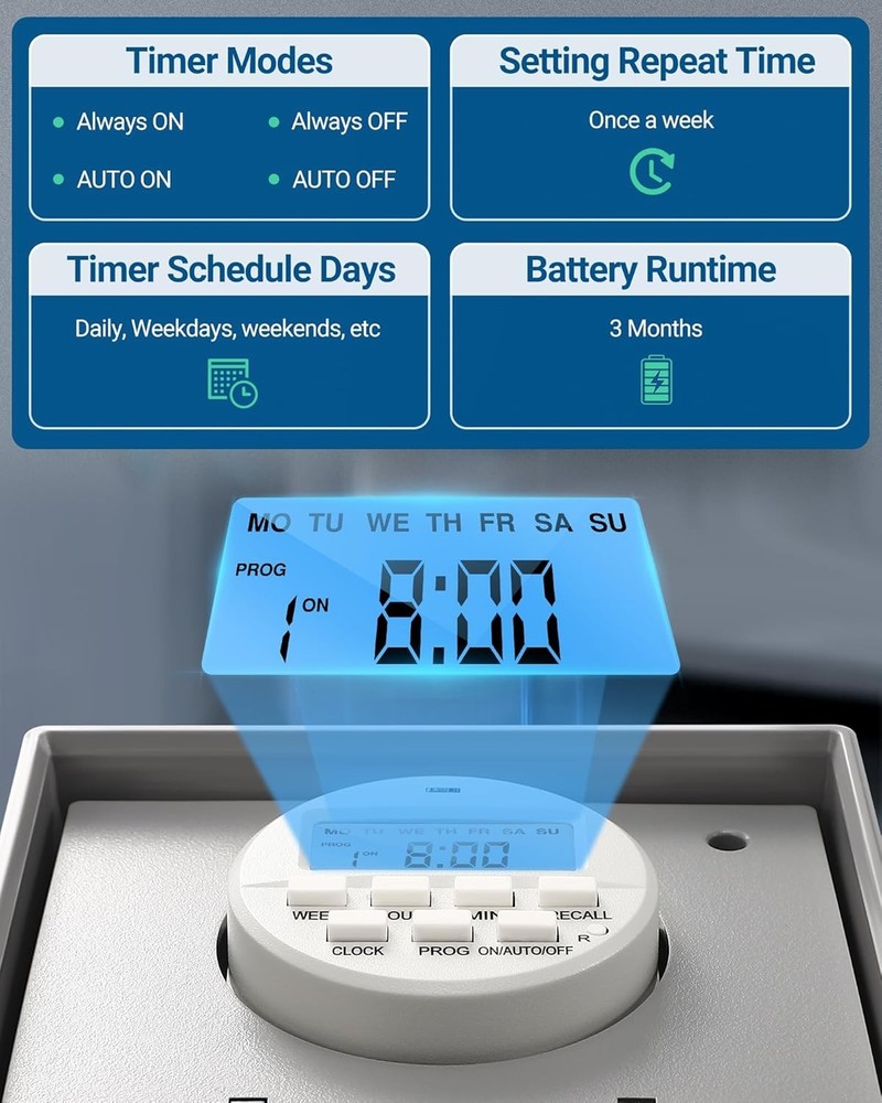 DEWENWILS Pool Pump Timer, Digital Timer Box, 2HP 40A 120-277 VAC, 7-Day Gray