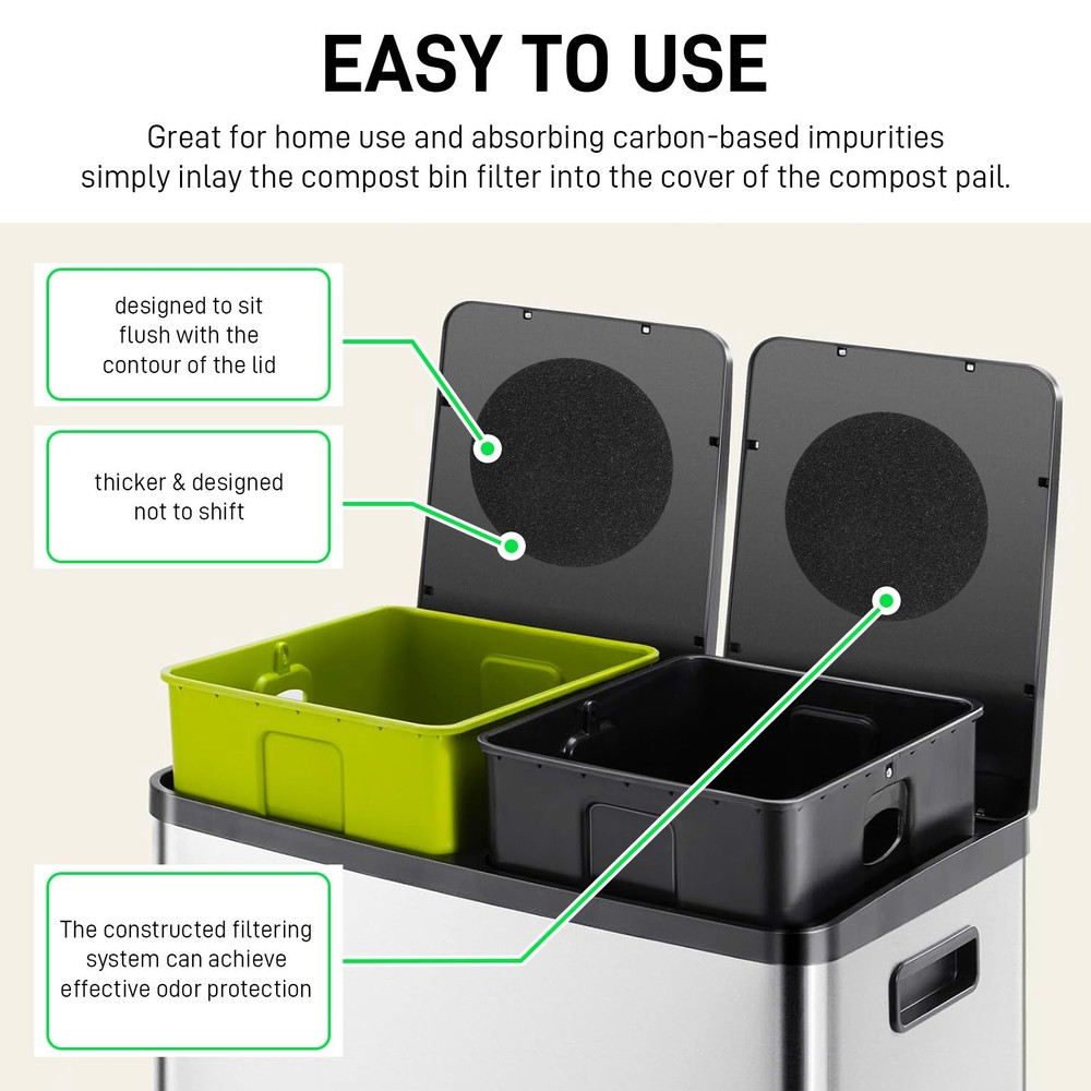 Extra Thick 0.4" Activated Carbon Filter For Kitchen Compost Bin Replacements