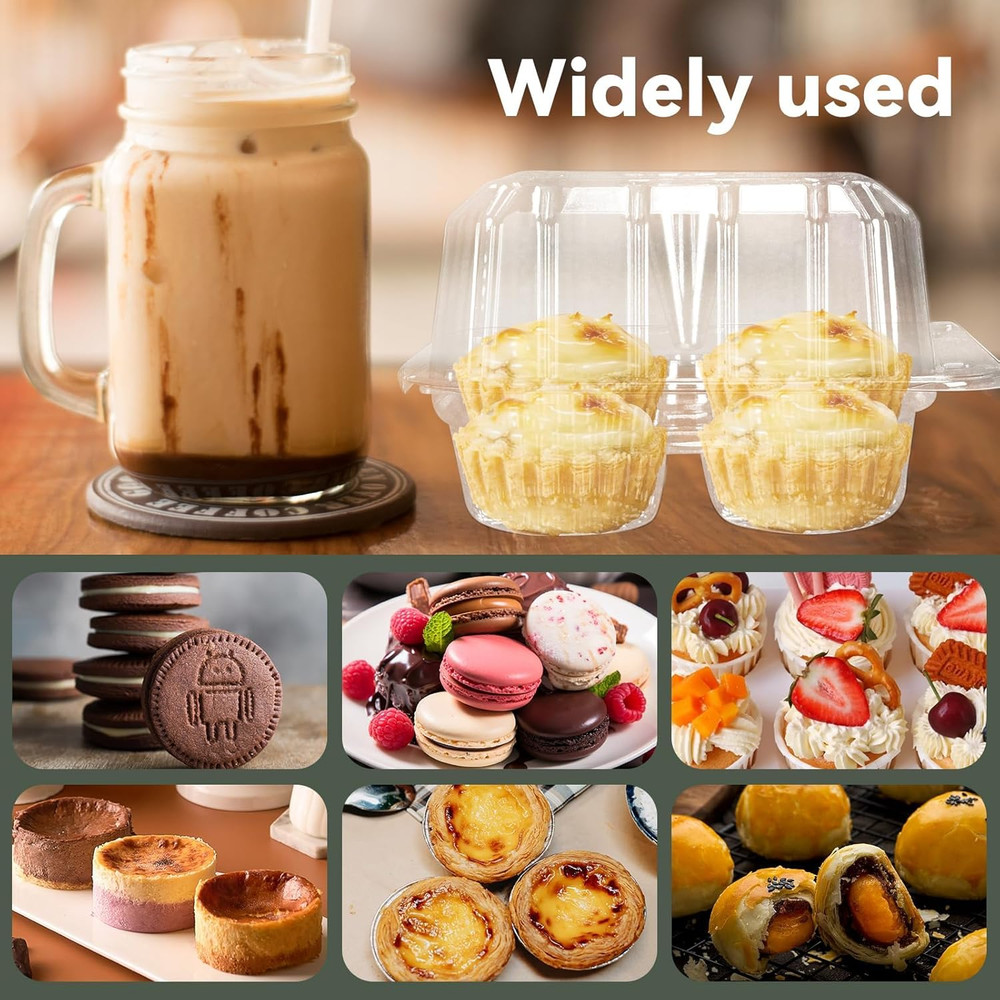 20 Pack 4-Compartment Cupcake Containers, Clear Plastic Cupcake Boxes, 4-Cavity