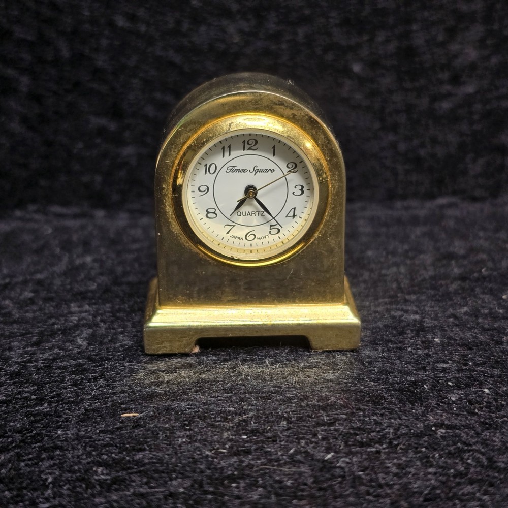 Miniature Brass Clock Quartz Times Square Japan Untested
