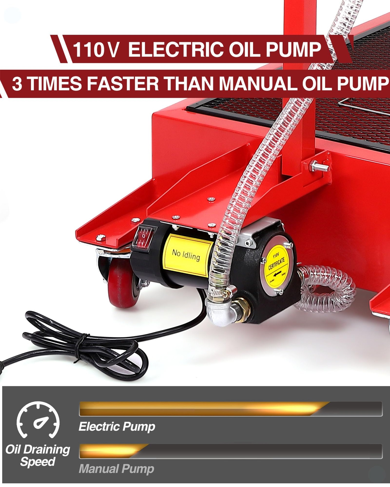 20 Gallon Electric Oil Drain Pan with 110V Pump Hose Low Profile Oil Drain Cart