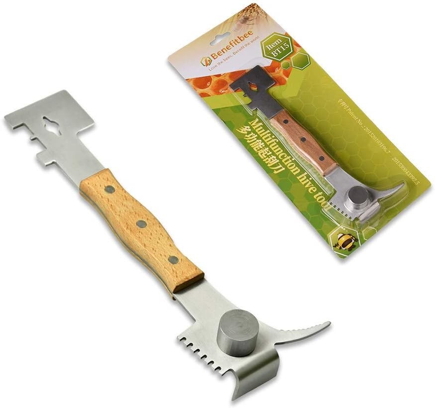 Multifunctional Hive Scraper Tool with Wooden Handle - Essential Beekeeping Gear