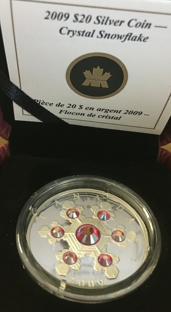 2009 $20 PINK CRYSTAL SNOWFLAKE SILVER COIN