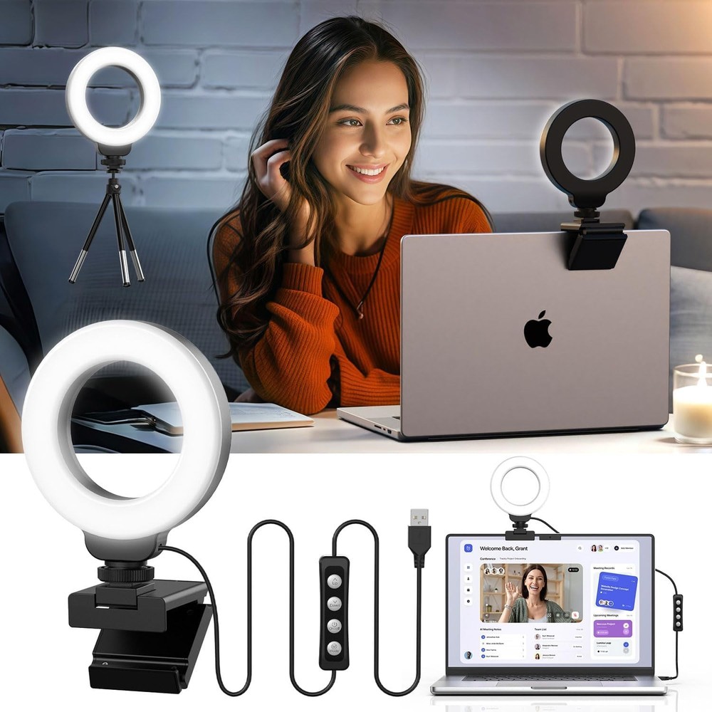 Compact USB Ring Light with Tripod – Perfect for Video Conferencing & Selfies