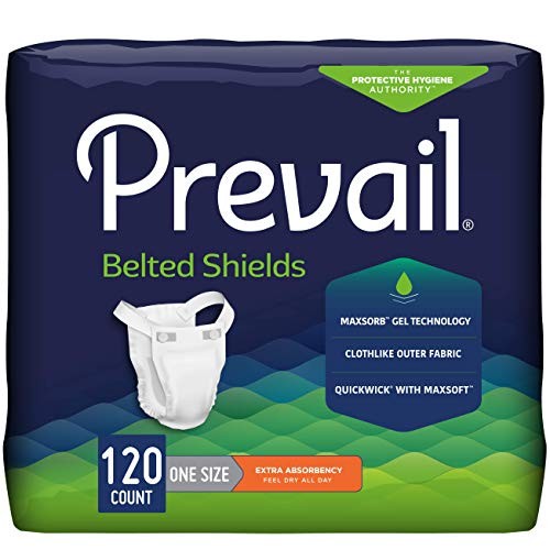 Prevail Belted Shields Adult Incontinence Pads, Extra Absorbency, 120ct