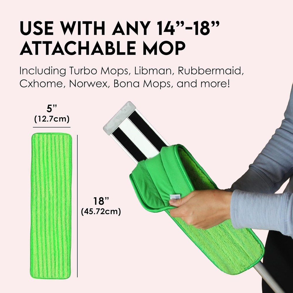 18" Microfiber Mop Pads 4 Pack, Reusable Washable Cloth Mop Head Replacements