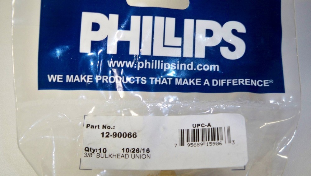 *NEW* Phillips 12-90066 3/8 Bulkhead Union