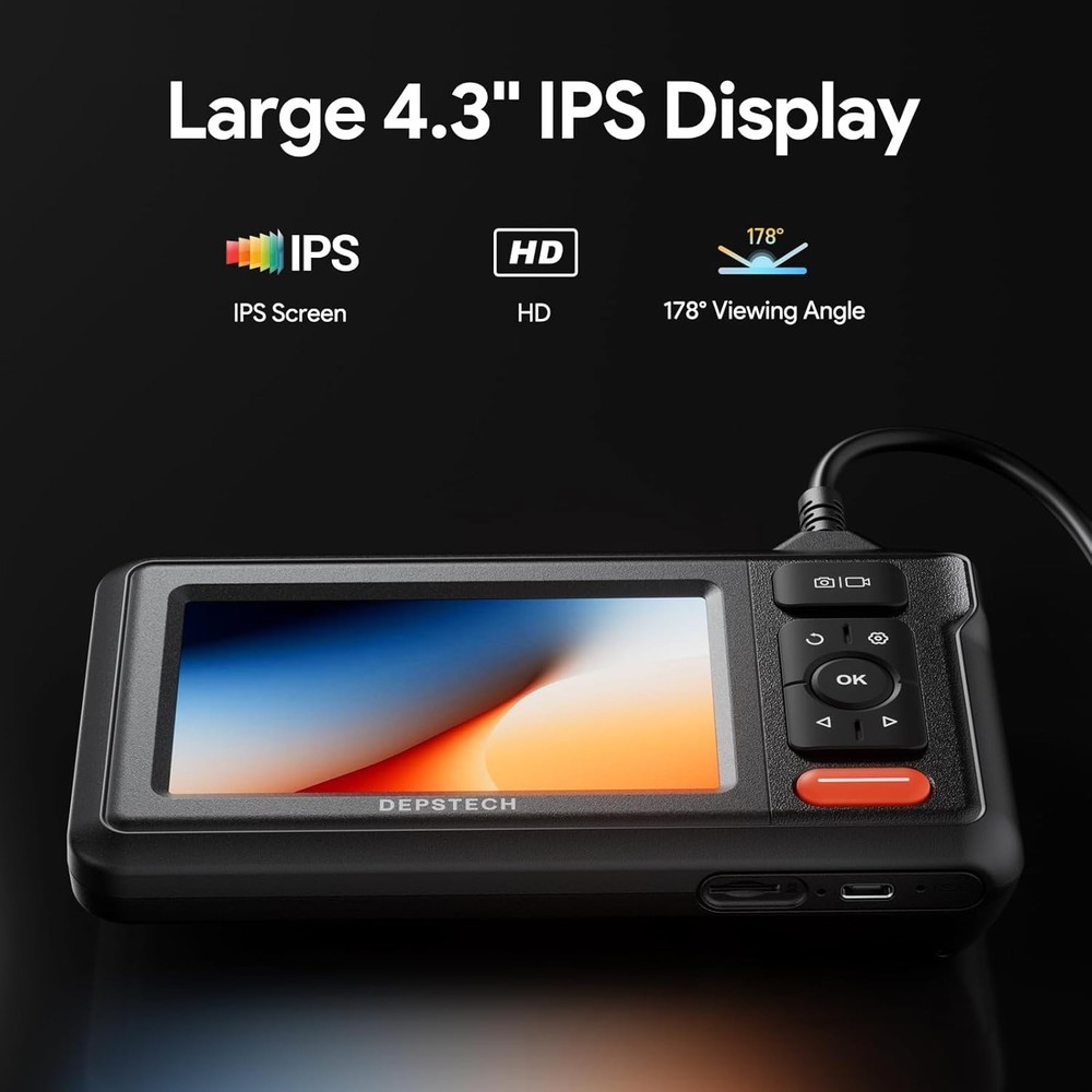 Advanced Dual Lens Inspection Camera - 4.3'' Screen, LED Lights & Flexible Cable