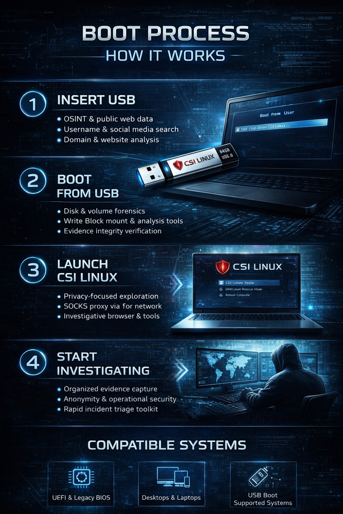 CSI Linux Digital Forensics USB 64GB | OSINT, Cyber Recon & Investigation Tools