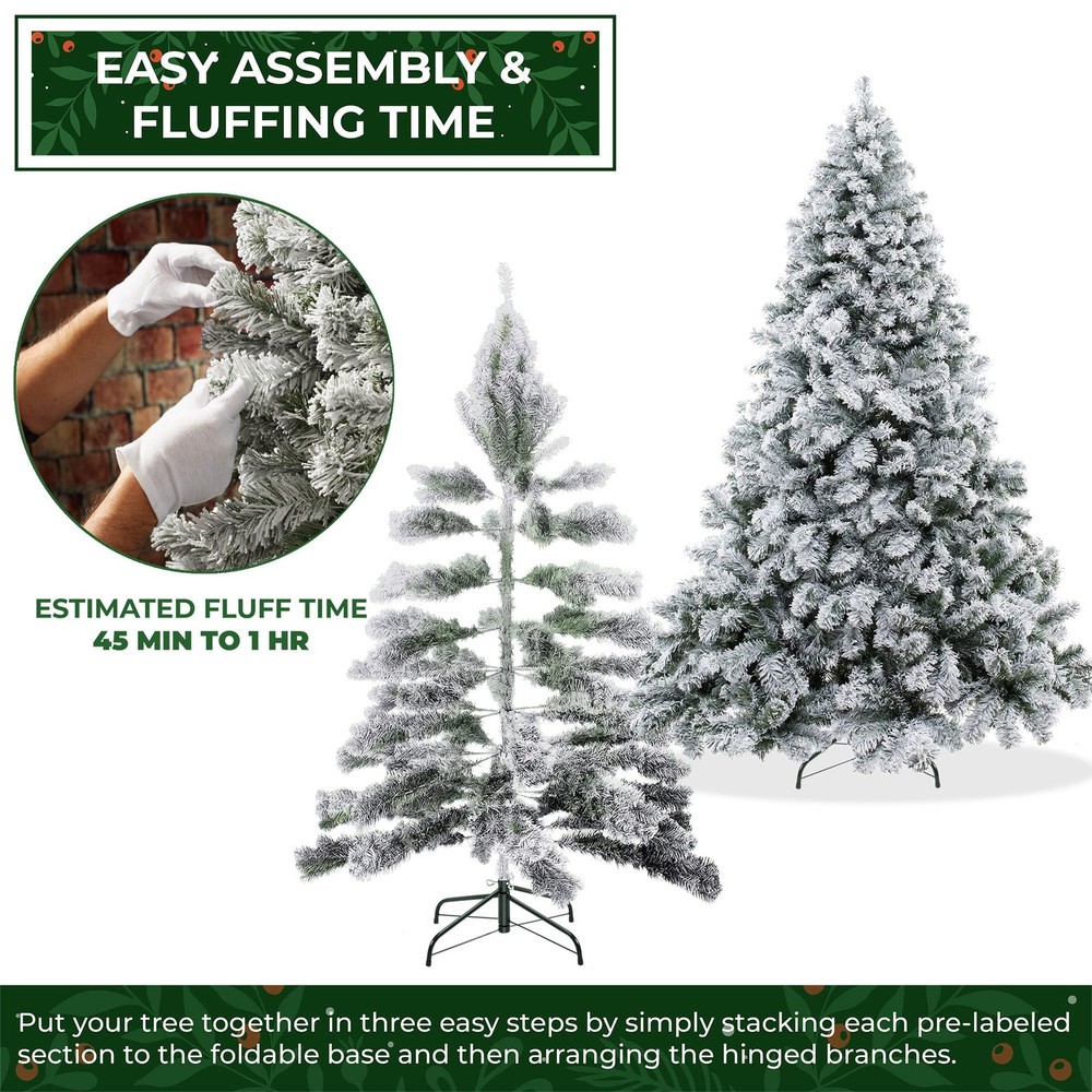 OPEN BOX - 9FT Snow-Flocked Pine Realistic Artificial Christmas Tree with Stand