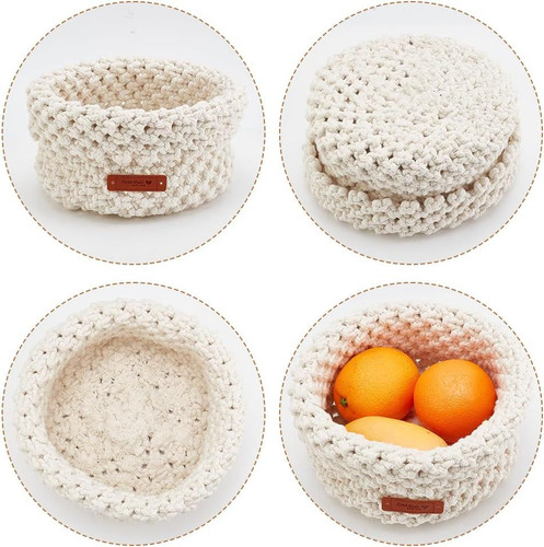 FREEBLOSS Macrame Basket Kit - DIY with Video Small, White