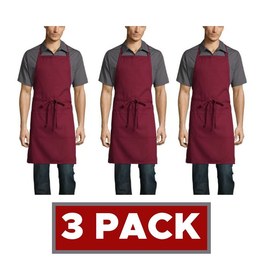 Uncommon Threads Chef Apparel, Apron, 3 Pack, Burgundy, Bibbed Apron