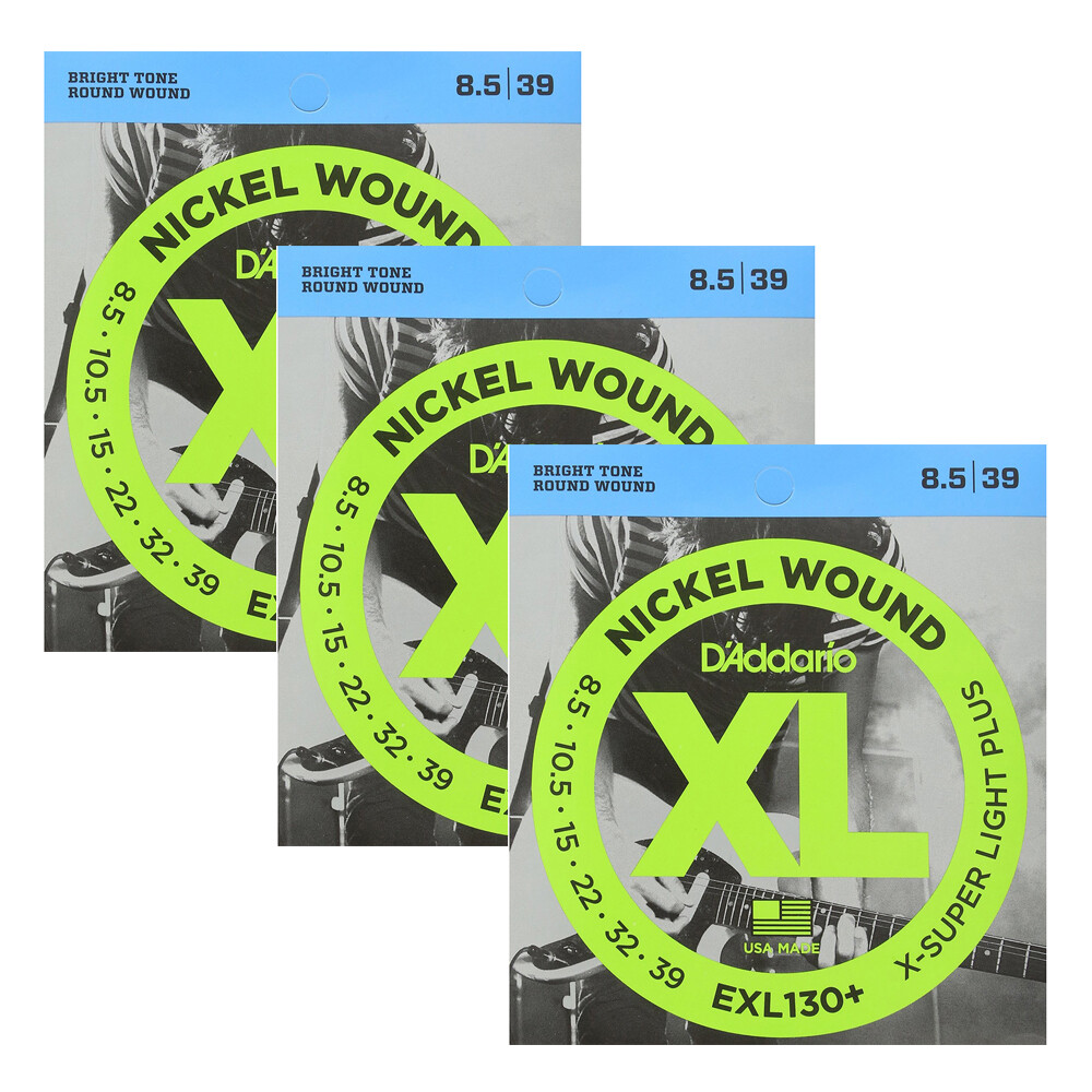 3 Sets D'Addario EXL130+ Plus Extra-Super Light Electric Guitar Strings 8.5-39
