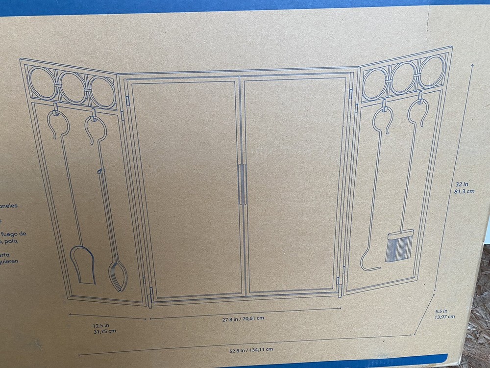 Style Selections 4-Panel Black Powder Coated Fireplace Screen & 4 Piece Tool Set