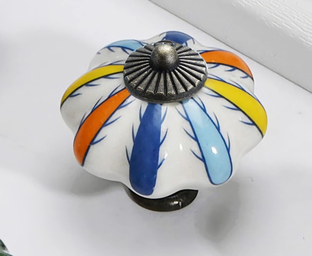 Cabinet Knobs and Pulls Vintage Pumpkin Pottery Ceramic Kitchen Cupboard Draw...