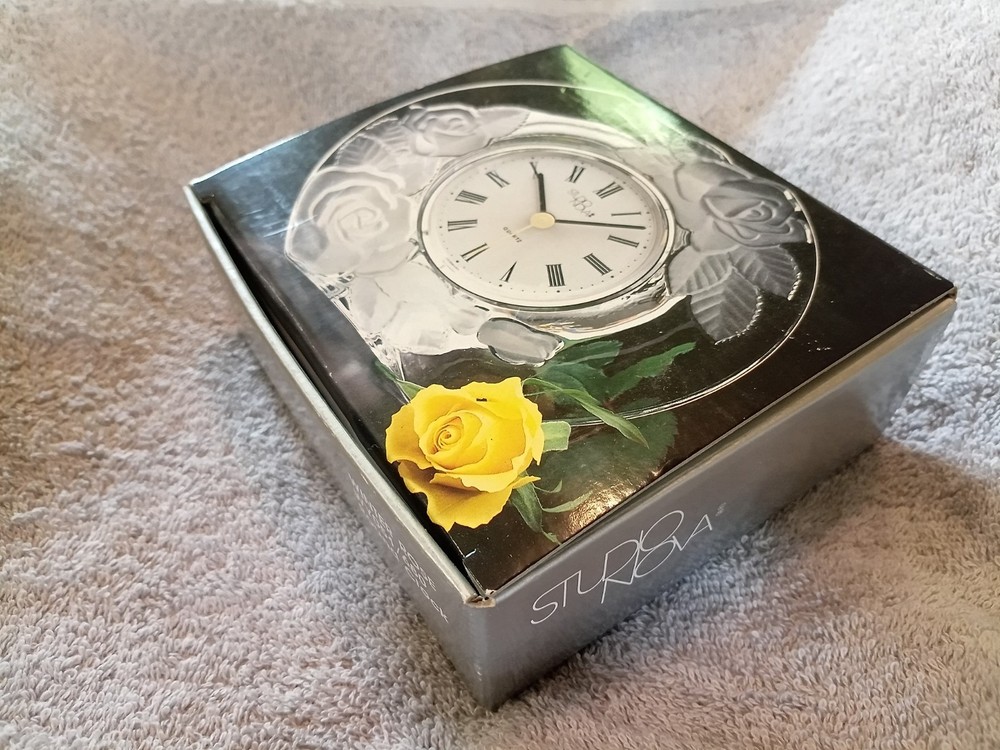 Studio Nova Lead Crystal Table Clock - Rose Pattern - Japan/Germany **NIB**