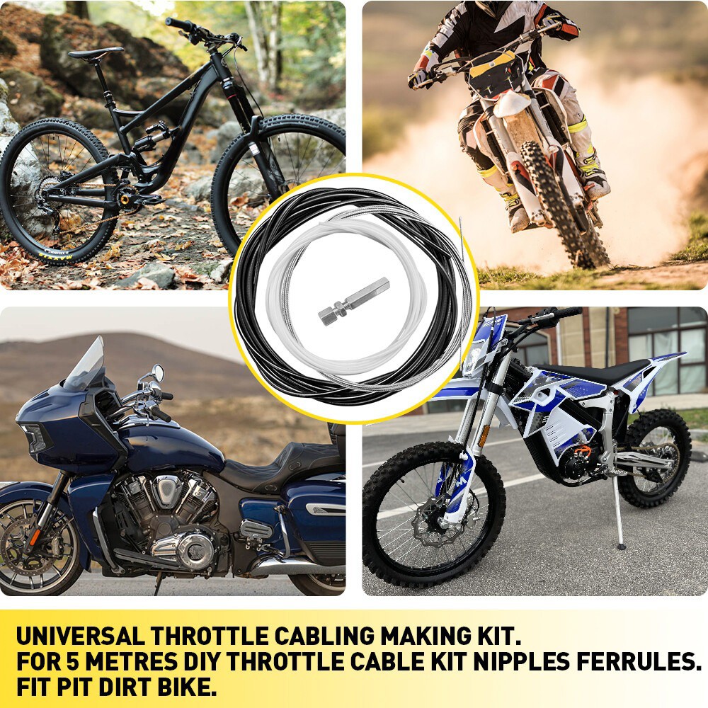 5 Metres Motorcycle DIY Throttle Cable Replace Kit Nipples Ferrules Universal