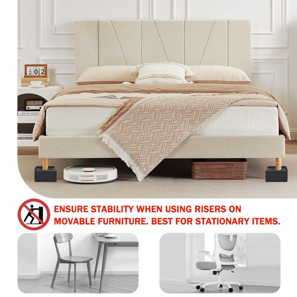 Rectangle Bed Risers, 3 Inch Heavy Duty Adjustable Furniture Risers for Bed S