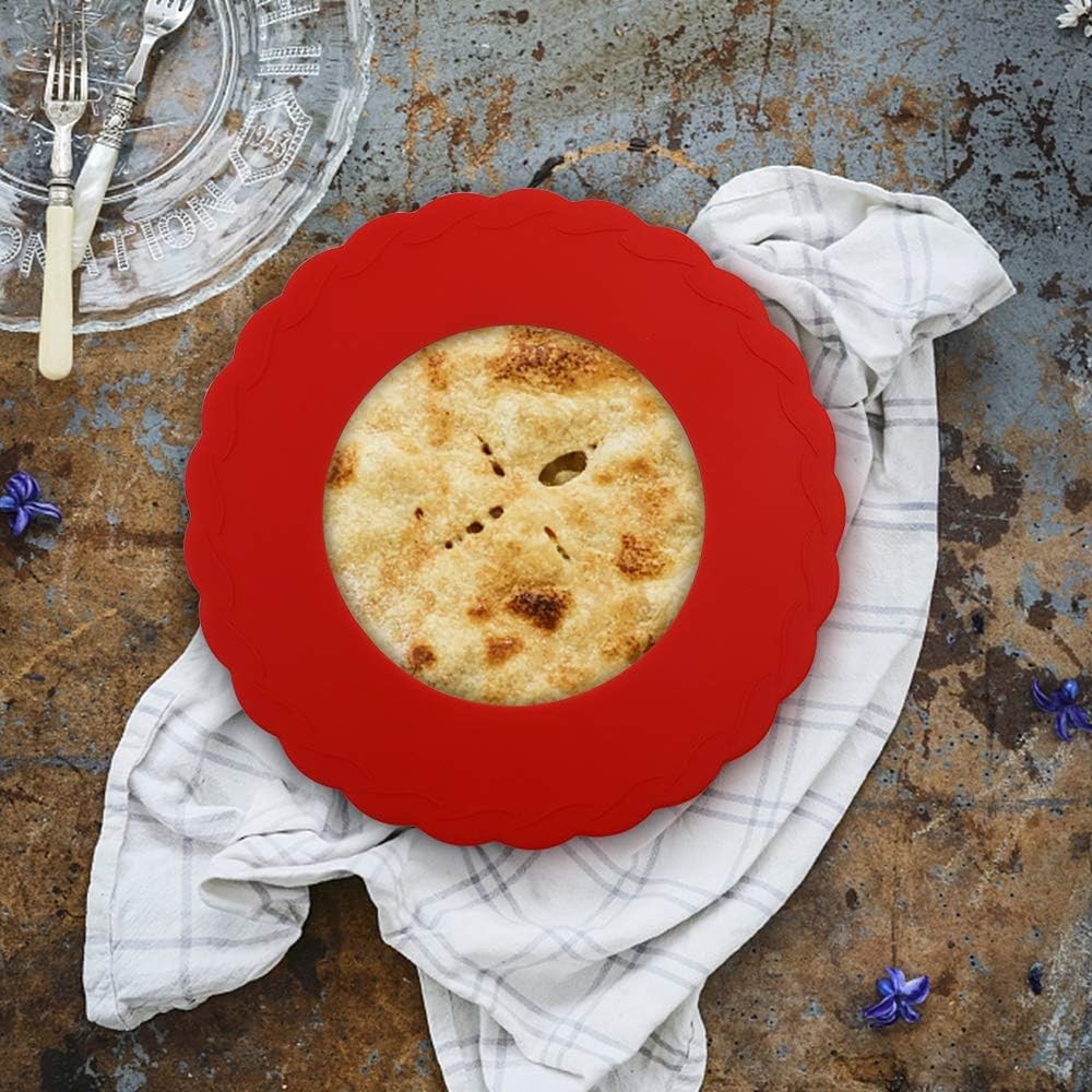 4 Pcs Mini Pie Crust Shields, Silicone Pan Shield for Baking, Red