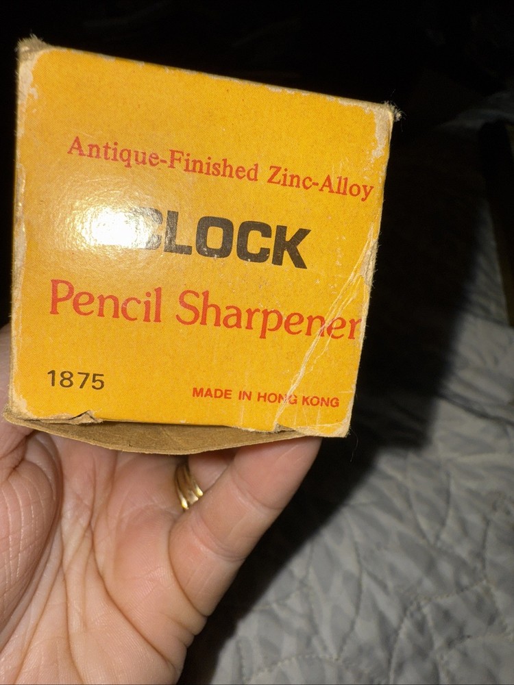 Mechanical Clock Pencil Sharpener Antique Finished Die Cast w/Box