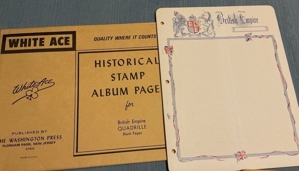 White Ace Stamp Album Pages For British Empire - 12 Quadrille Blank Pages