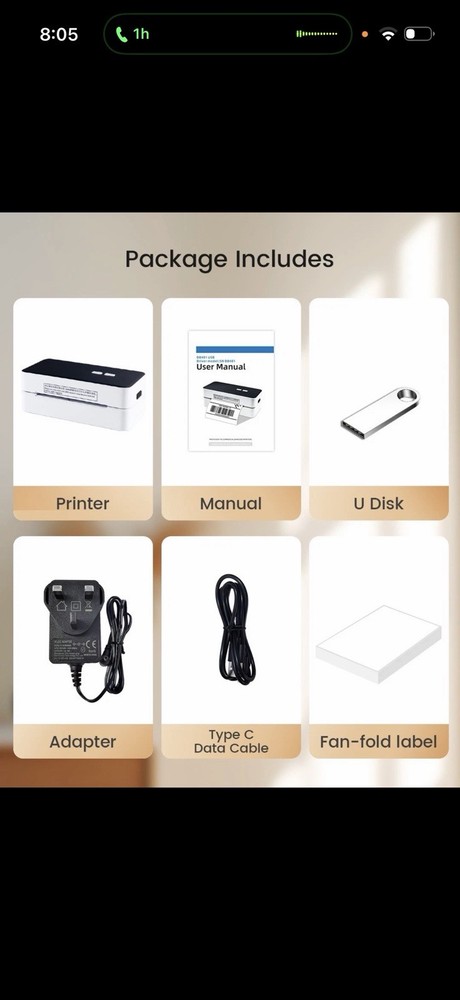 Thermal Label Printer Black & White Output with Power Adapter and User Manual