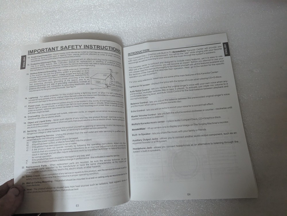 The Singing Machine Manual STVG-520 Instruction Book Karaoke Machine Replace