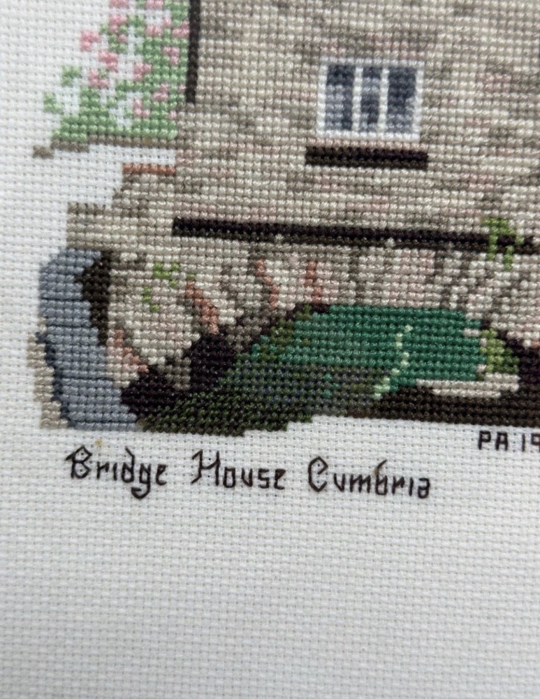 Vintage Needlepoint Lilliput Bridge House Needlework Framed Complete Signed