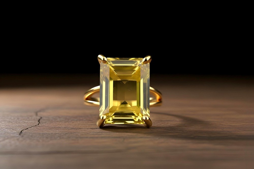 Lemon Quartz Ring Anemone 14k Gold Filled Emerald Cut Rectangle Stone