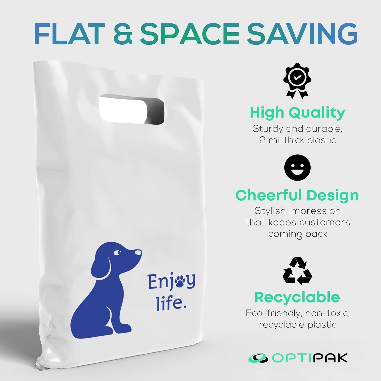 OPTIPAK 12x15 Plastic Bags – 50 Pack with Die-Cut Handles for Retail & Party