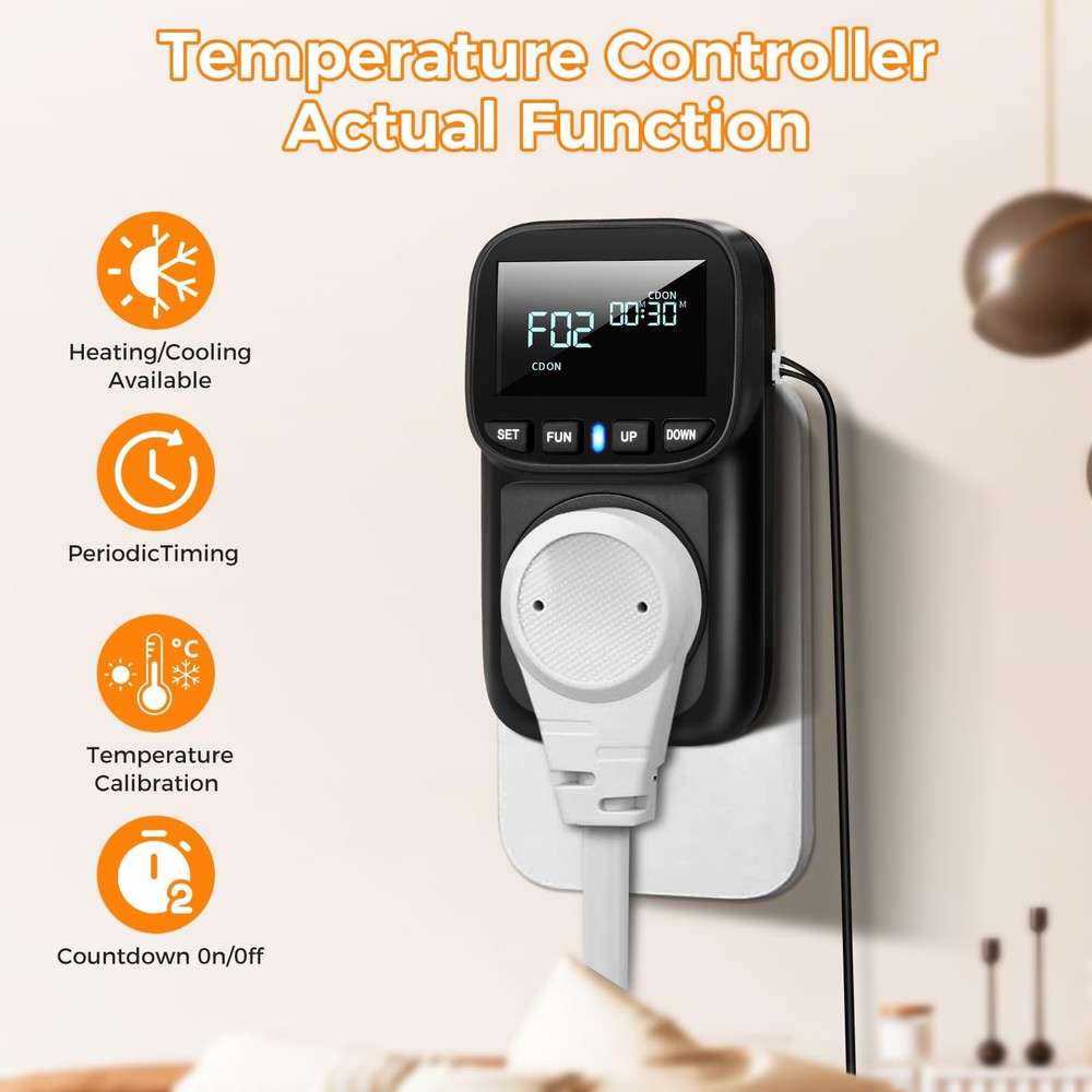 Diymore Digital Temperature Controller Outlet - 1800W Plug-in White