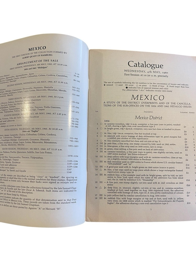 1960 Robson Lowe Mexico Auction Catalogue - Quast Hidalgo & Eagles Collection