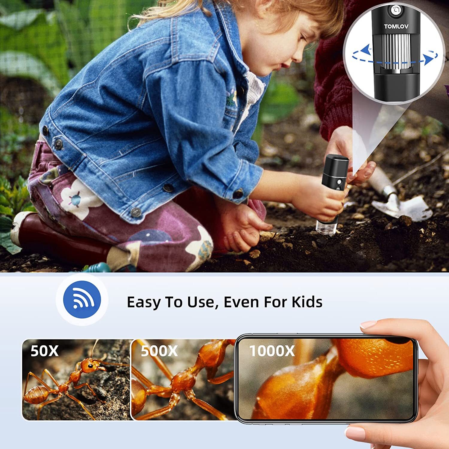 TOMLOV Digital Microscope Coin Microscope 50-1000X Magnification Handheld Used