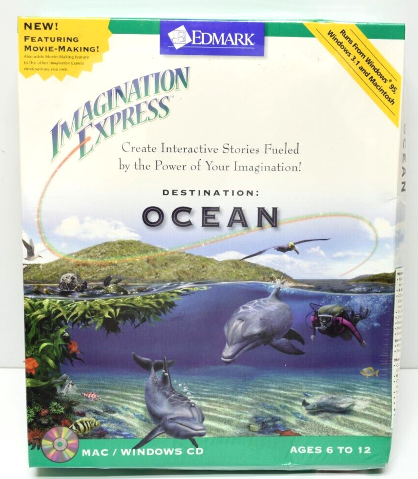 1995 Imagination Express Destination Ocean Windows Mac Edmark CD-ROM Homeschool