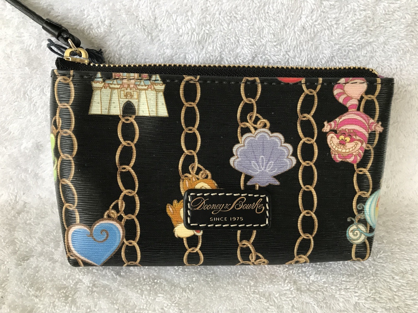 Disney Dooney and & Bourke Black Charms Cosmetic Bag Cheshire Castle Carriage