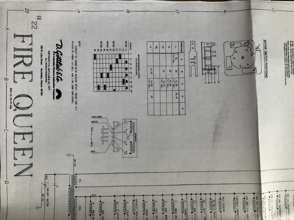 Gottlieb Fire Queen Pinball Machine Schematic