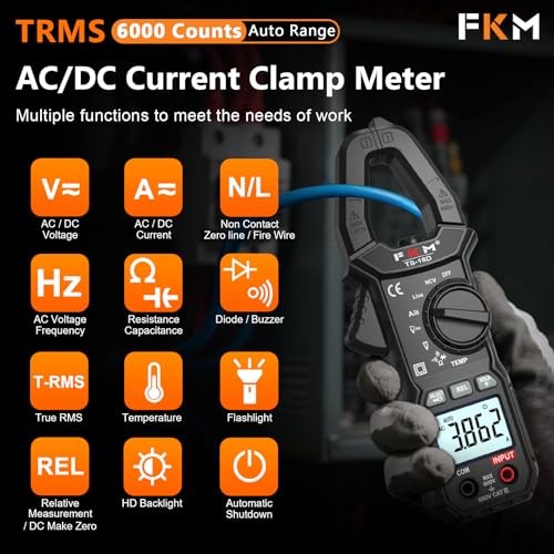 AC/DC Amp Clamp Meter Multimeter Tester TRMS Black-(AC/DC Current)Clamp Meter