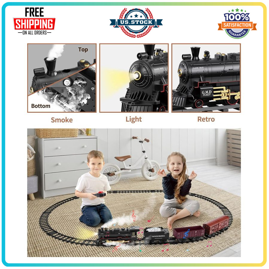 Train Set with Remote Control ,Electric Train Track Around ,Light & Sounds