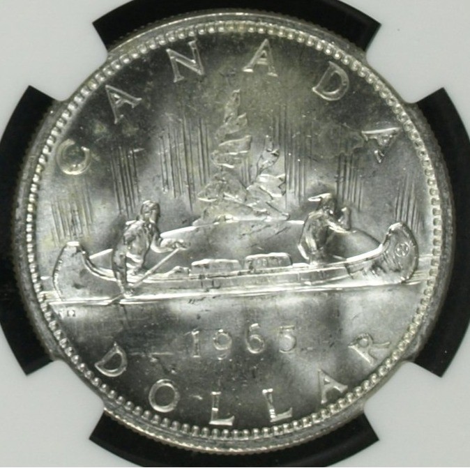 1965 Canada Silver $1 Large Beads Blunt 5 NGC MS64