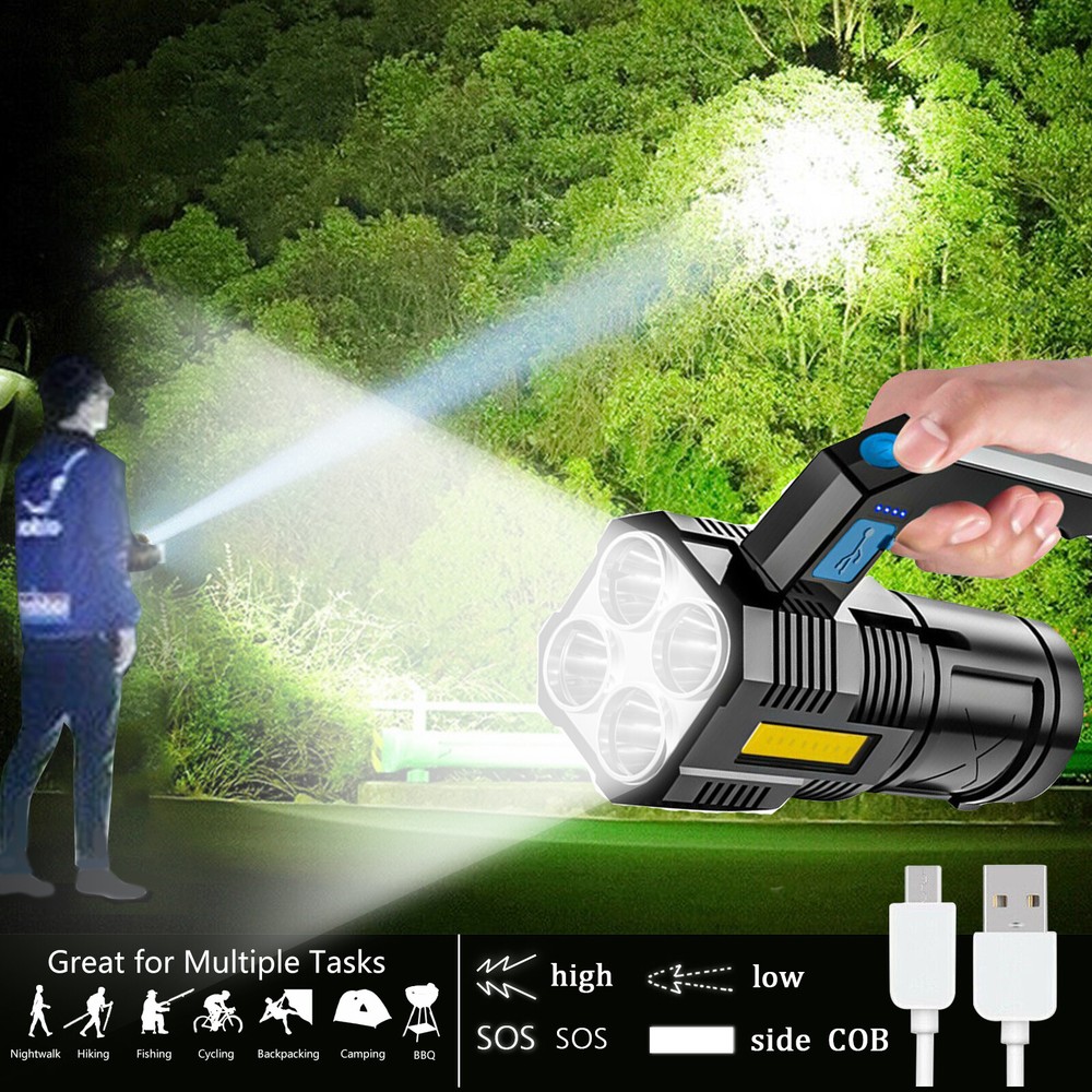 Powerful LED flashlight Tactical flashlight rechargeable work light 4 lighting