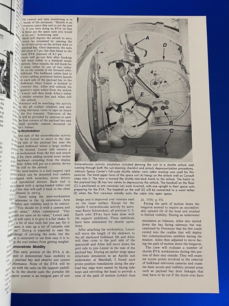 AVIATION WEEK & SPACE TECH CREW PREPARING FIRST SHUTTLE EVA 1982 BOOKLET NASA