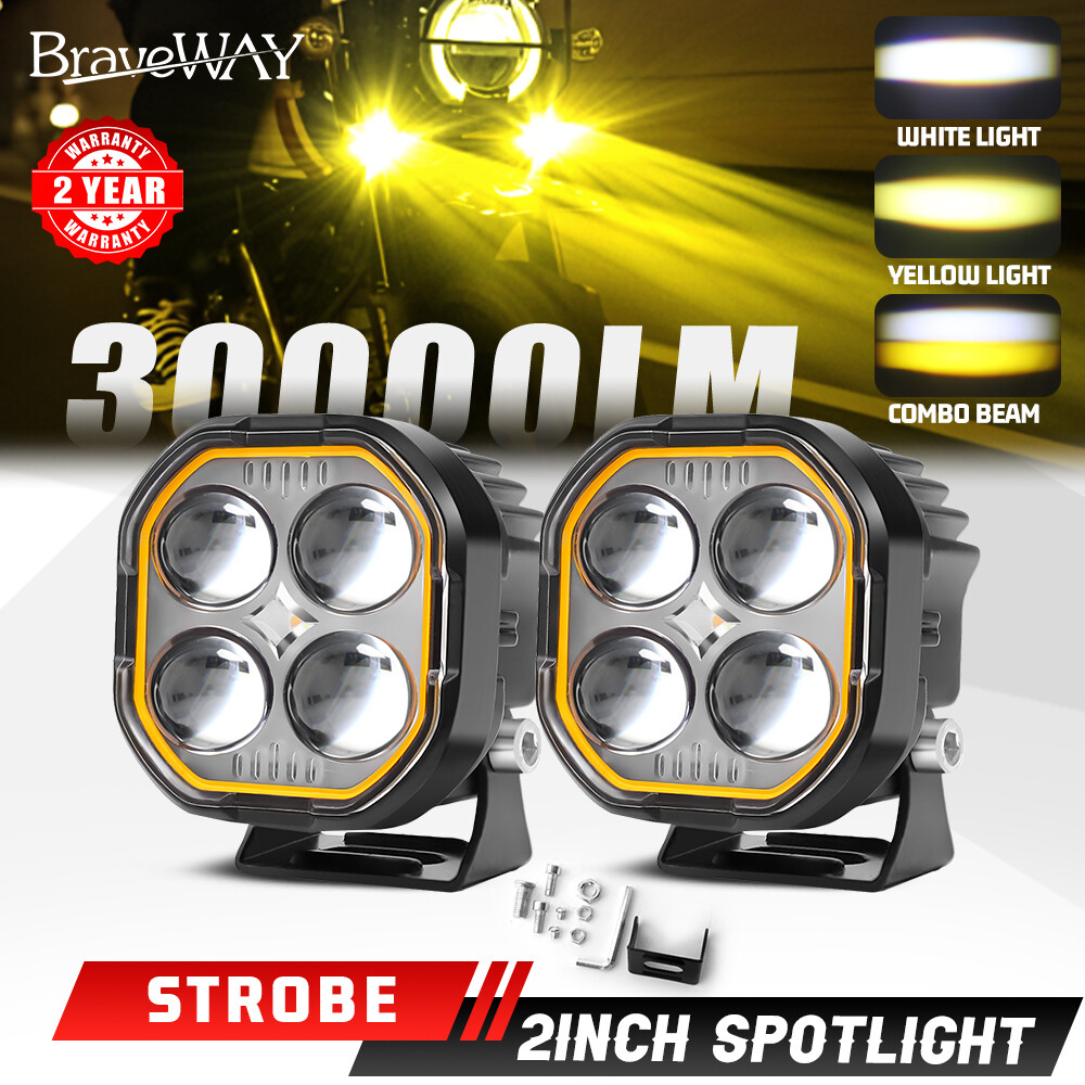 Mini LED Motorcycle Headlight Yellow White Hi/Lo Spot Light Driving Fog Lamp ATV