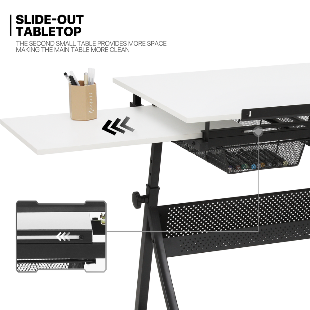Drawing Drafting Table Adjustable Wooden Tabletop Art Craft Work Station w/Stool