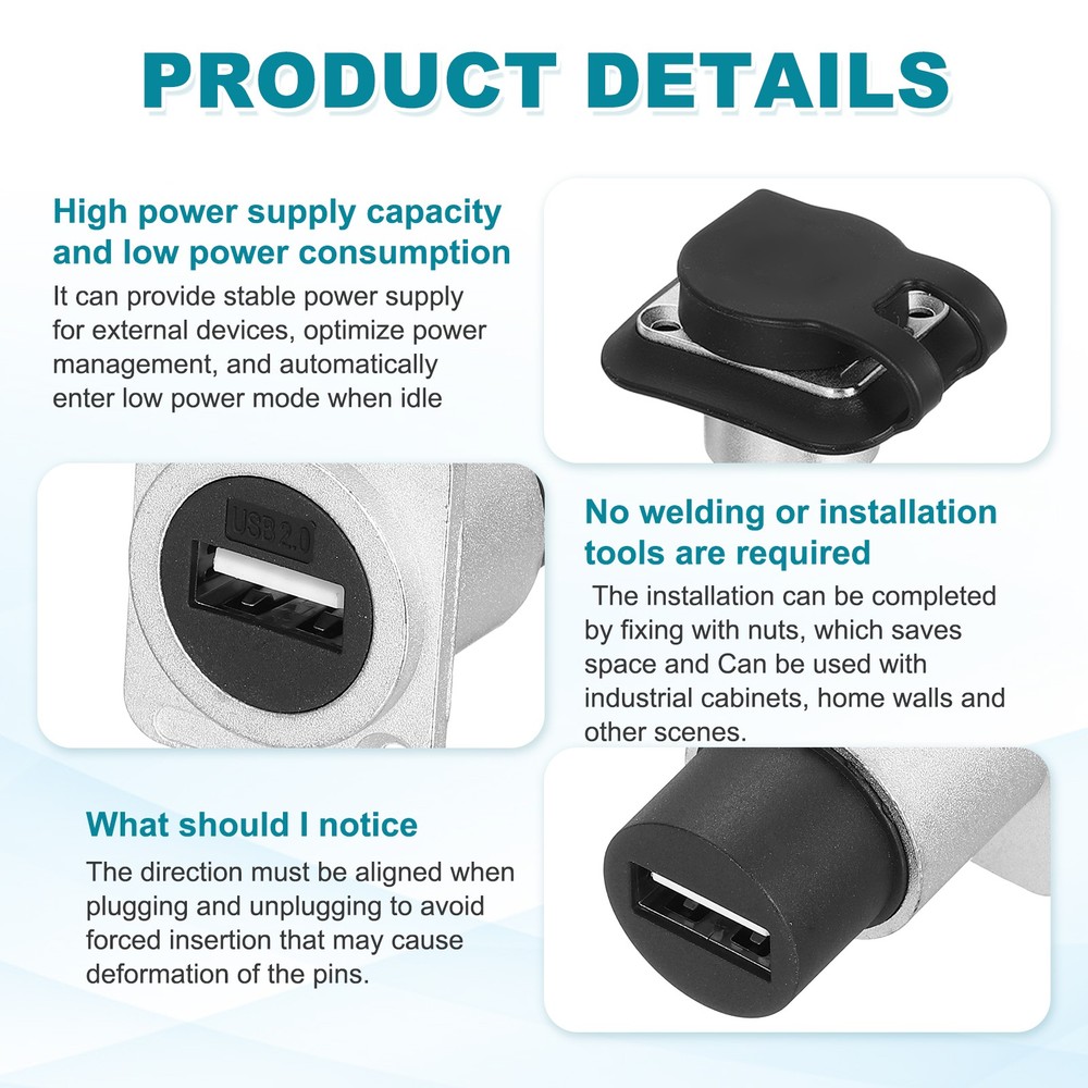 2Pcs USB 2.0 Panel Mount Coupler, D-Type USB Pass Through 480Mbps Silver